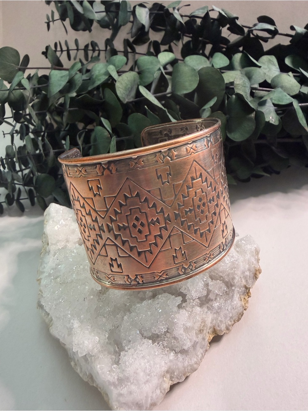 Copper-Tone Aztec Pattern Cuff Bracelet